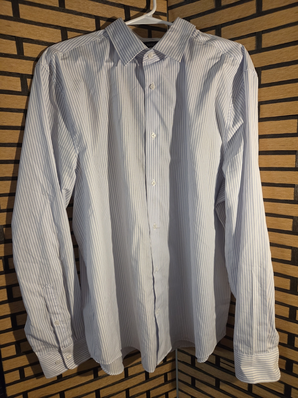 H&M Men's White Shirt with Light Blue Pinstripes